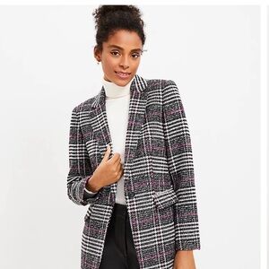 LOFT Plaid Blazer in Black, White, and Fuschia/Magenta